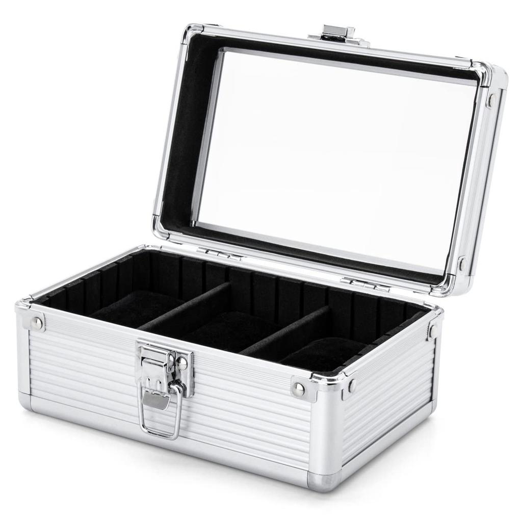 October 1st Watch Holds 3 Aluminum Watch for Transport and Interior Use Case, Watches, Box, Men's Storage, Shockproof, (Silver)