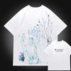 Fantasy Elf Girl & Butterfly "Path of Flowers" Sketch Style White T-Shirt | Anime & Healing Style Fan Unisex Tee