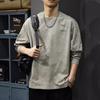 Autumn Letter Print Long-Sleeved T-Shirt Men'S American Retro Washed Sweater Loose Crew Neck Cotton Bottoming Shirt