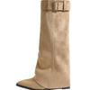 Sheepskin version~ Pointed Spice Girls Style White Boots Women's Belt Buckle Slope Heel Skinny Pants Boots Knight Boots