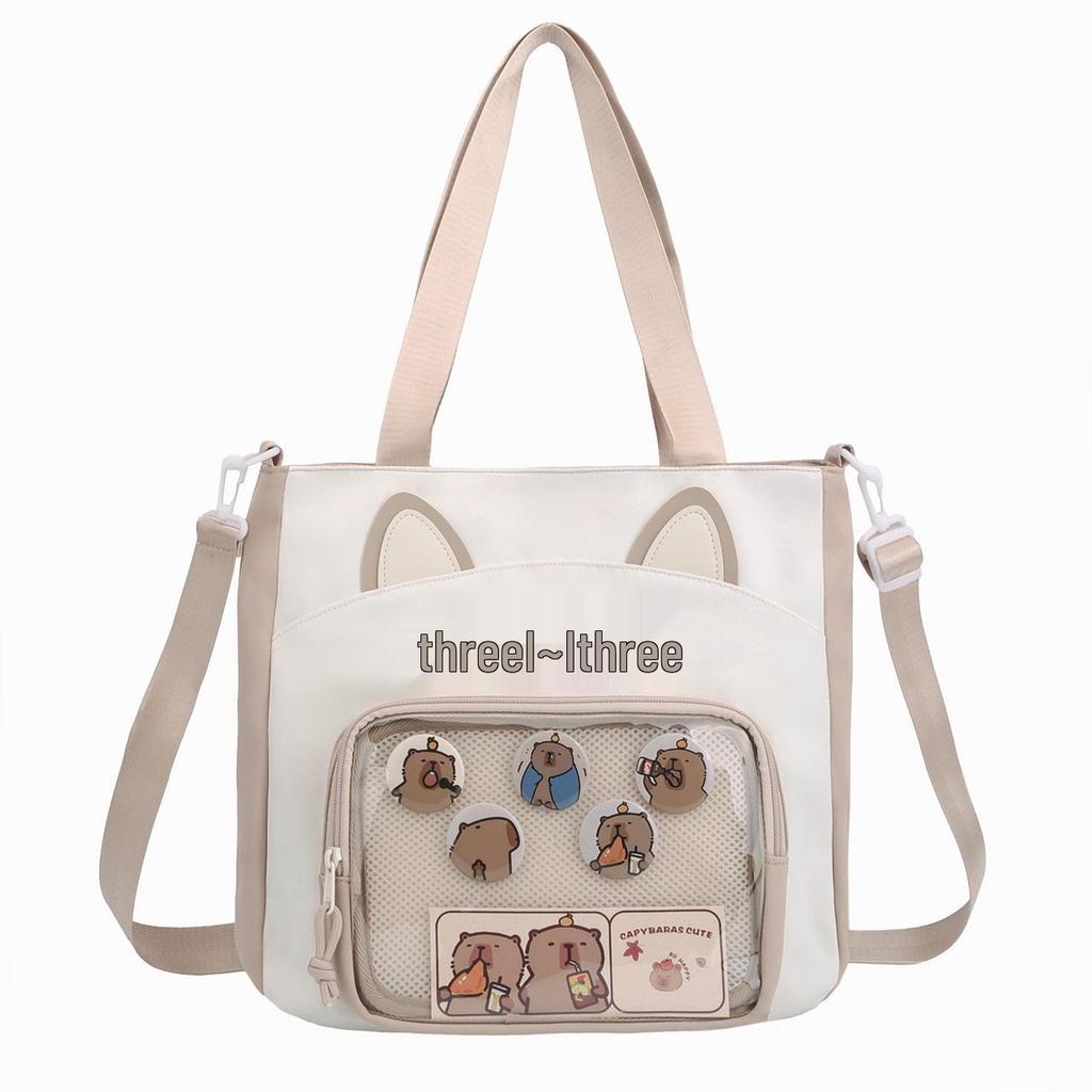 Niedliche Kitten Ita Bag mit großer Kapazität - Transparente Umhängetasche mit Cartoon-Print für Studenten