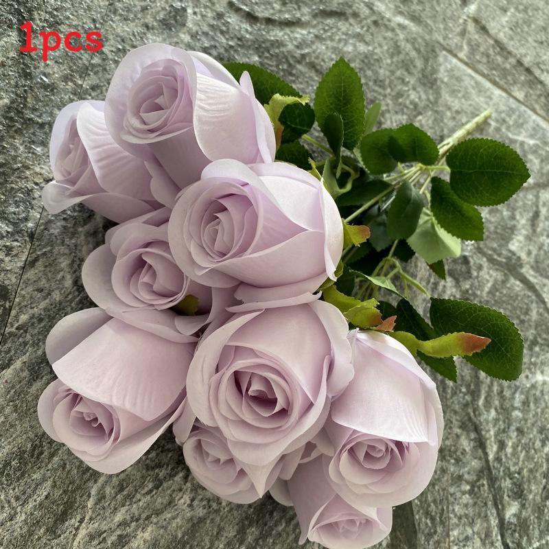 Realistic Rose Silk Buds 9 Stems Artificial Flowers Home Decor Props Photography