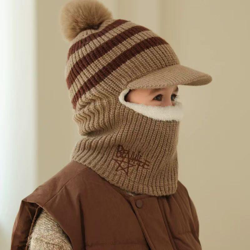 Children's Velvet All-In-One Winter Hat: Warm Wool Duckbill Cap with Face Protection and Scarf