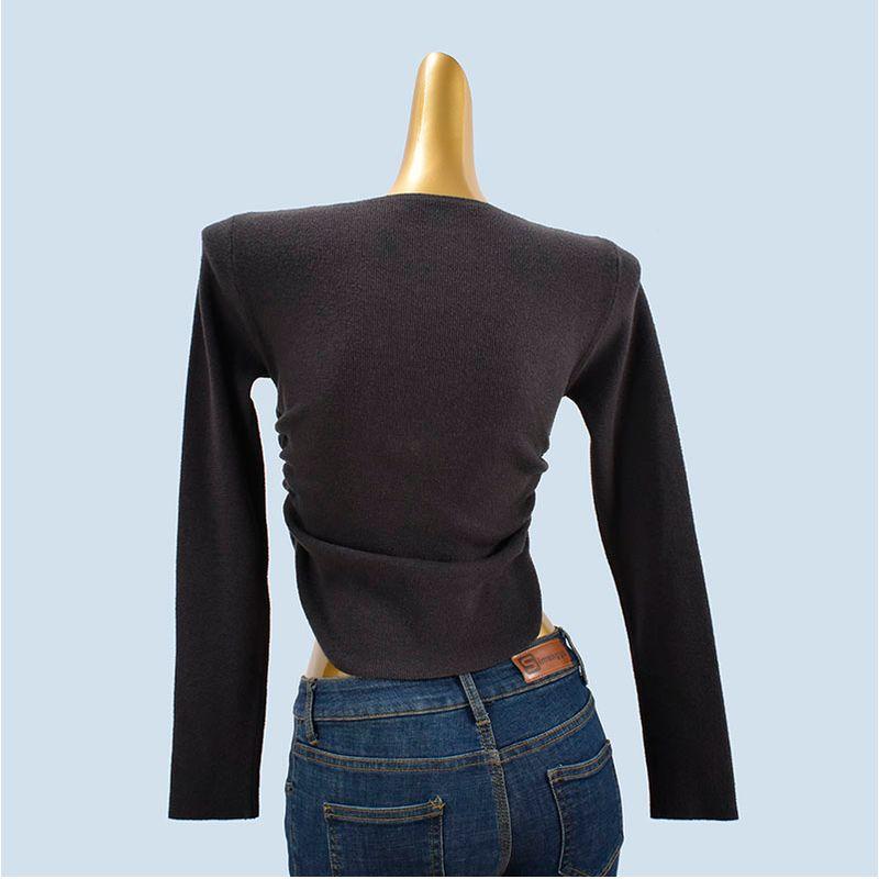 V Neck Short Ruched Women's Clothing Export Pure Desire Style Knitwear Slim Fit Slimming Top Pullover Plaid