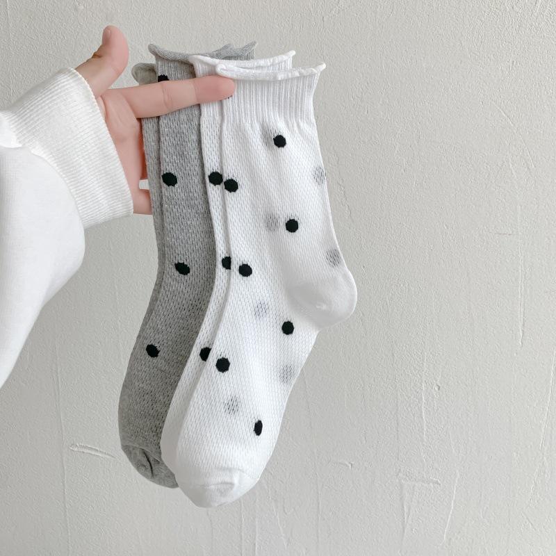 Women's Spring and Summer Thin Curled Round Dot Mesh Breathable Loose Mouth In The Tube Pile Socks