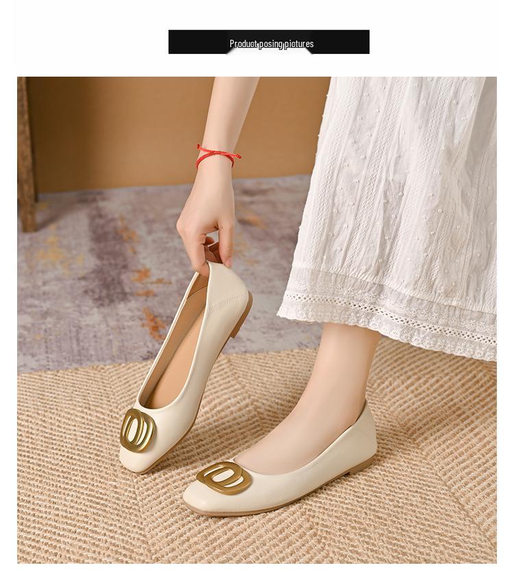 Women's Square Toe Soft Leather Flats - Spring 2025 Professional Work Shoes with Flat Heels, Genuine Leather