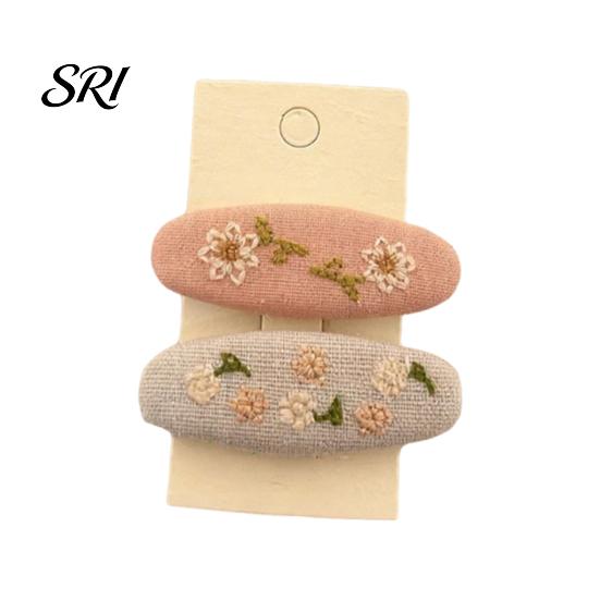 Durable Hair Clips 1 Pair Hairpins Rounded Edges Metal Stable Grip Hand-Embroidered Everyday Wear Flower Pattern Wide BB Clip Side Bang Accessories