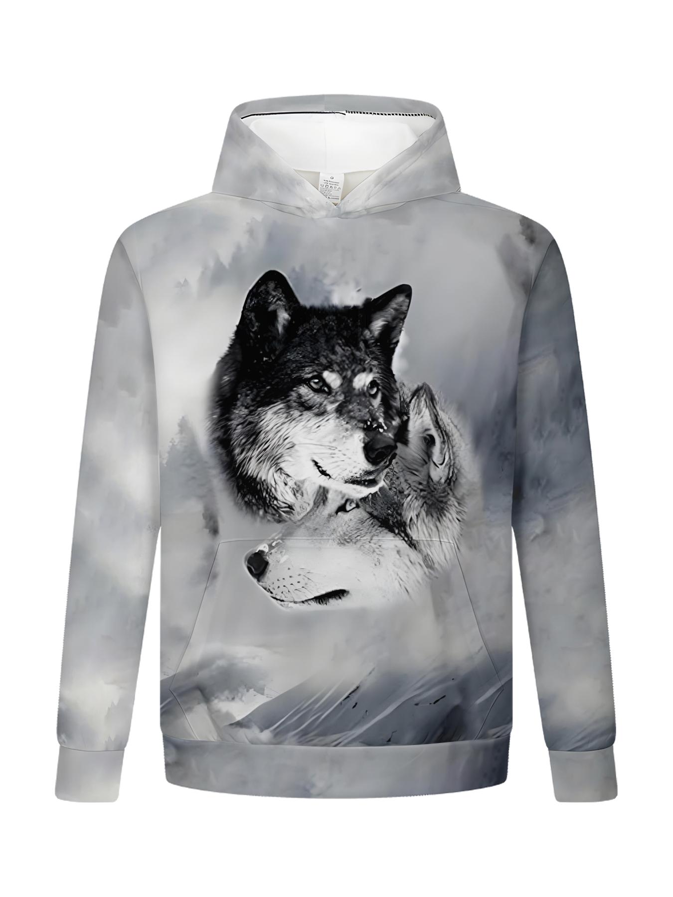 Мужская толстовка Lone Wolf со стереоскопическим 3D-принтом на осень и зиму — фото 5