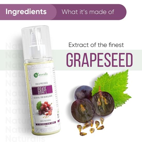 Naturalis Essence Of Nature Cold Pressed Grapeseed Carrier Oil For Hair Growth, Skin Tightening, Face Massage, 200 Ml