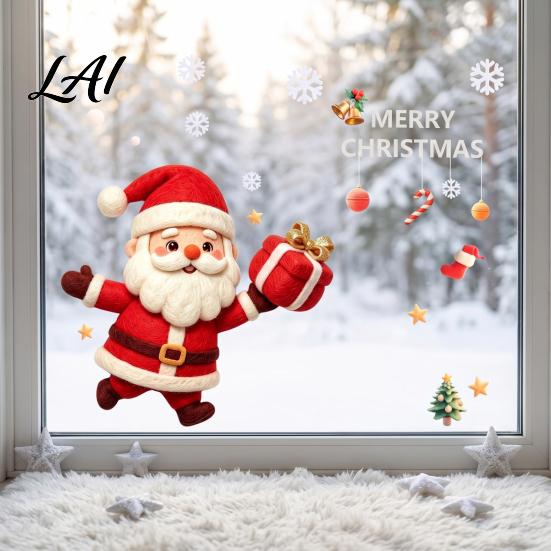 Removable Static Window Stickers Christmas Santa Claus Glass Sticker PVC Decal Waterproof Winter Seasonal Decorations Wall Art Decor for Doors