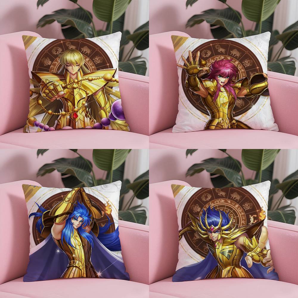 Animation 12 Gold S-Saint S-Seiya Kissenbezug Anti-Hausstaubmilben Kissenbezug Unsichtbarer Reißverschluss Seidig Kurzer Plüsch Sofakissenbezug