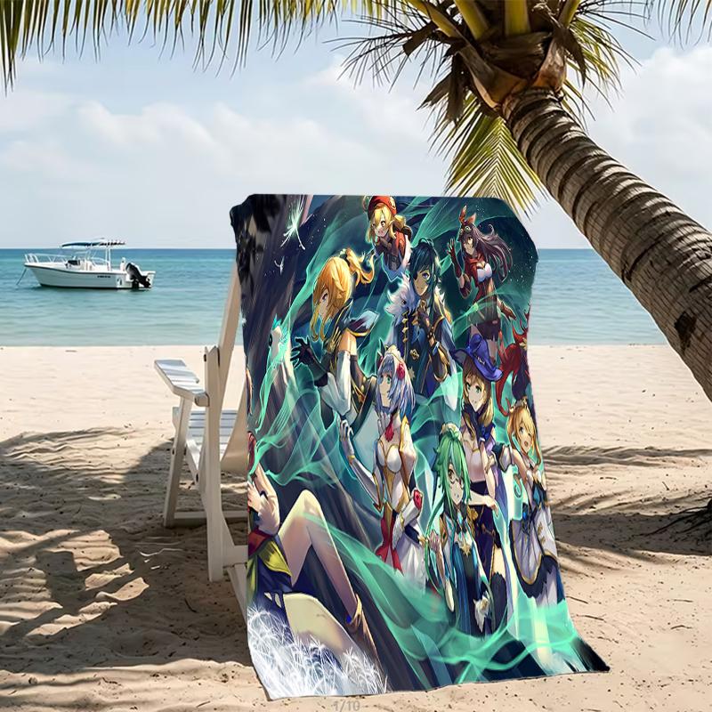Beach Towel with Genshin Impact characters Pattern - soft,absorbent,machine washable Lightweight&Modern,swimming,Travel Essentials