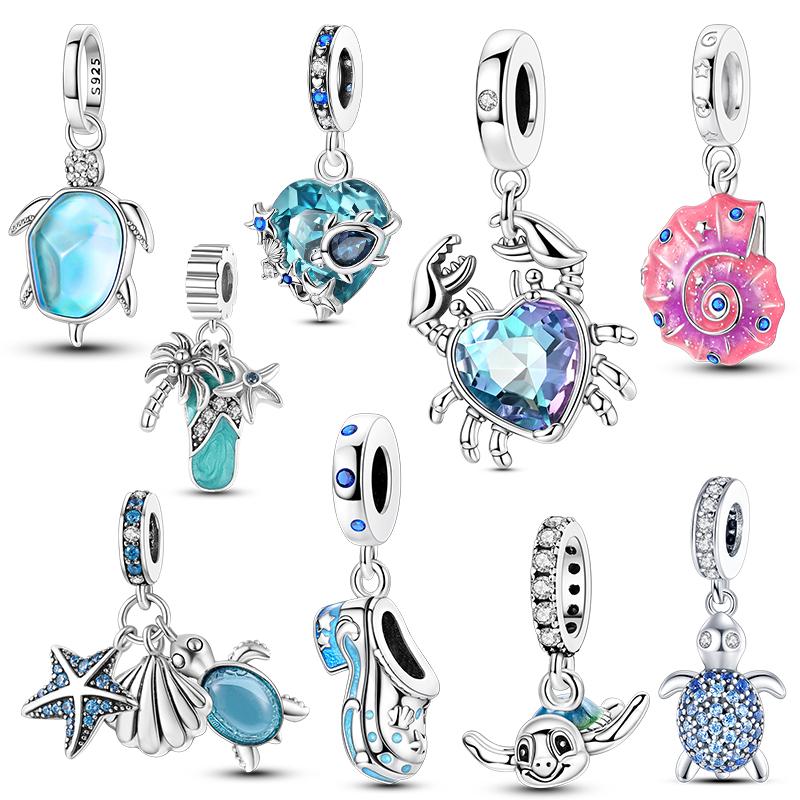 Original Copper Charm Summer Ocean Crab Sea Turtle Octopus Bead Fit Bracelet Pendant Diy Woman Jewelry