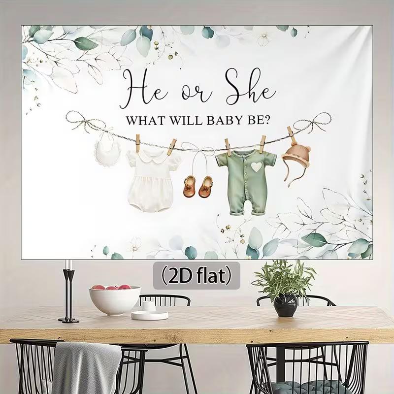 

2D Boho Gender Reveal Backdrop, Baby Clothesline & Eucalyptus for Party Photoshoot 47.2x31.5inch/120*80cm