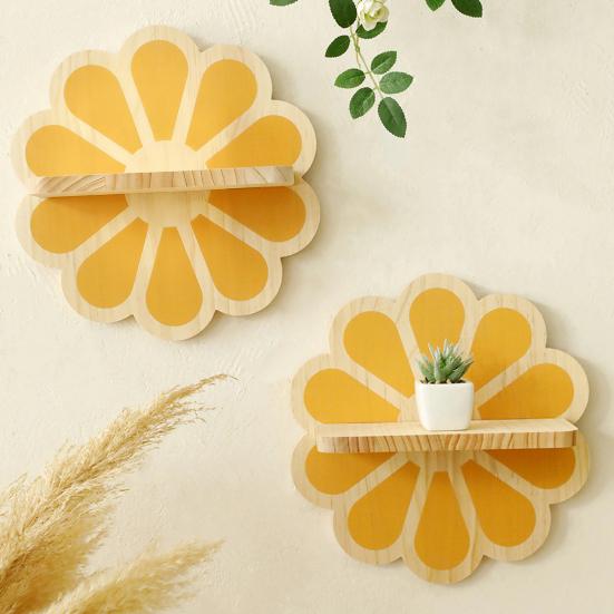 Yousheng Decorative Floating Shelf Flower Shape Wall Shelf Wooden Wall Plant Holder Crystal Display Shelf for Figurines Home Decorations Storage