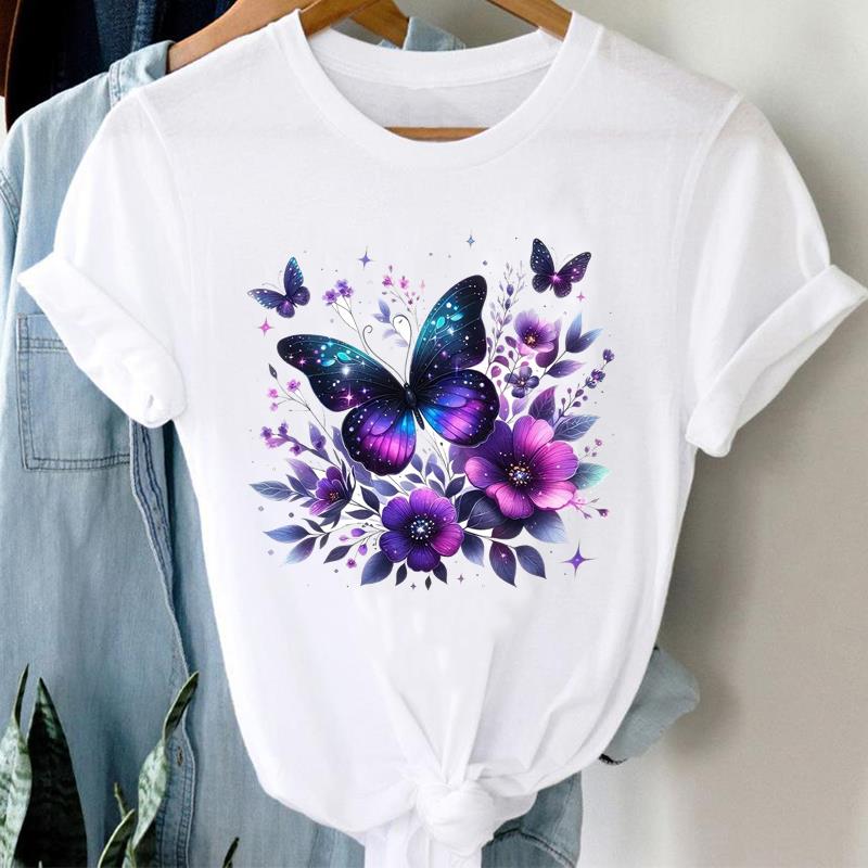 (Asian Size)  Short Sleeve T Shirt trend butterfly lovely cute Women Tee Top Clothing Casual Fashion Print Lady Female Graphic T-shirts
