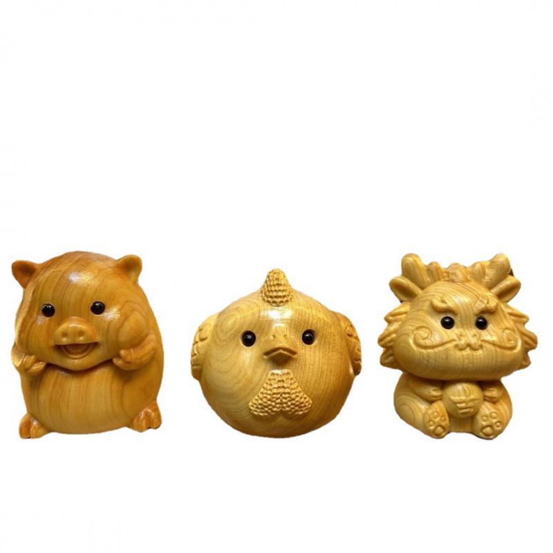 Chinese Zodiac Wood Carving: Radish Rabbit Pendant & Desktop Ornament