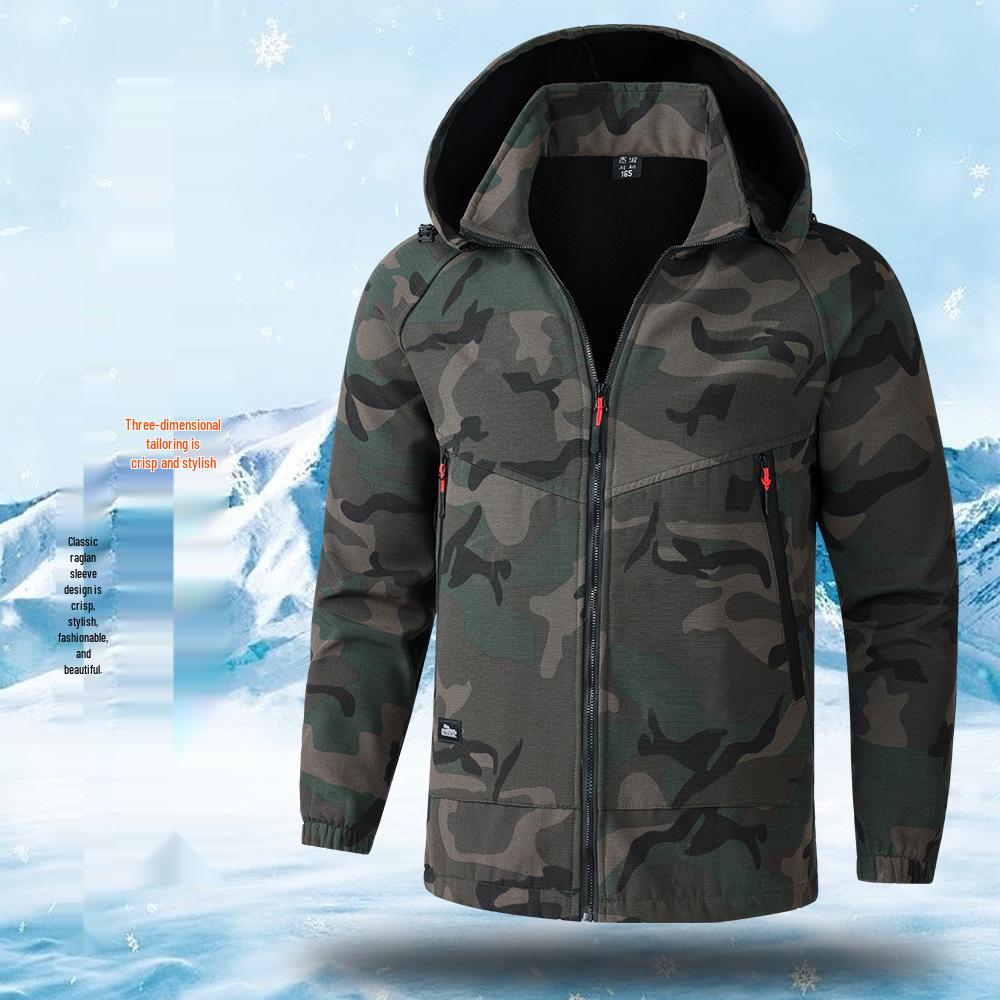 Men's Waterproof Camouflage Workwear Set - Velvet Lined, Wear-Resistant, Outdoor Cold Protection