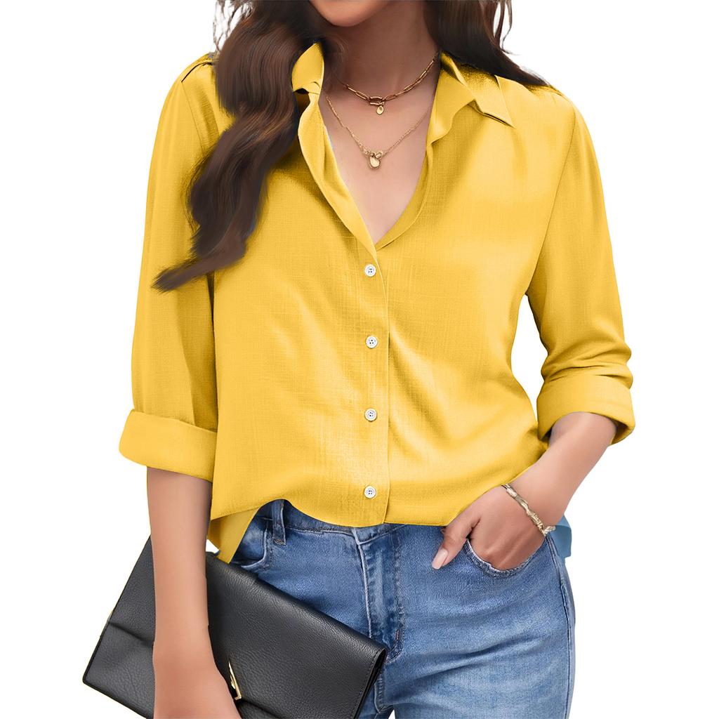 Women’s Long Sleeve Button Down Shirt Casual Collared Blouse Relaxed Fit Lightweight Top for Office Work Daily Wear