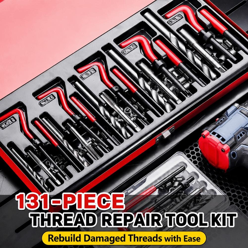 131Pcs/Box Fast Tap Craft Thread Repair Kit Auto Use Engine Repair Kit Tap Tool Set  Garage Work