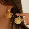 Stainless Steel Double Layer Flower Pendant Earrings For Women Vintage Geometric Irregular Drop Earring Personality Jewelry Gift