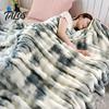 Manta Ligera de Aire Acondicionado 3D Burbuja Felpa Manta de Tiro, Tie Dye Piel Sintética de Conejo Textura Suave Peluda Cama Polar Cálida Acogedora Decorativa
