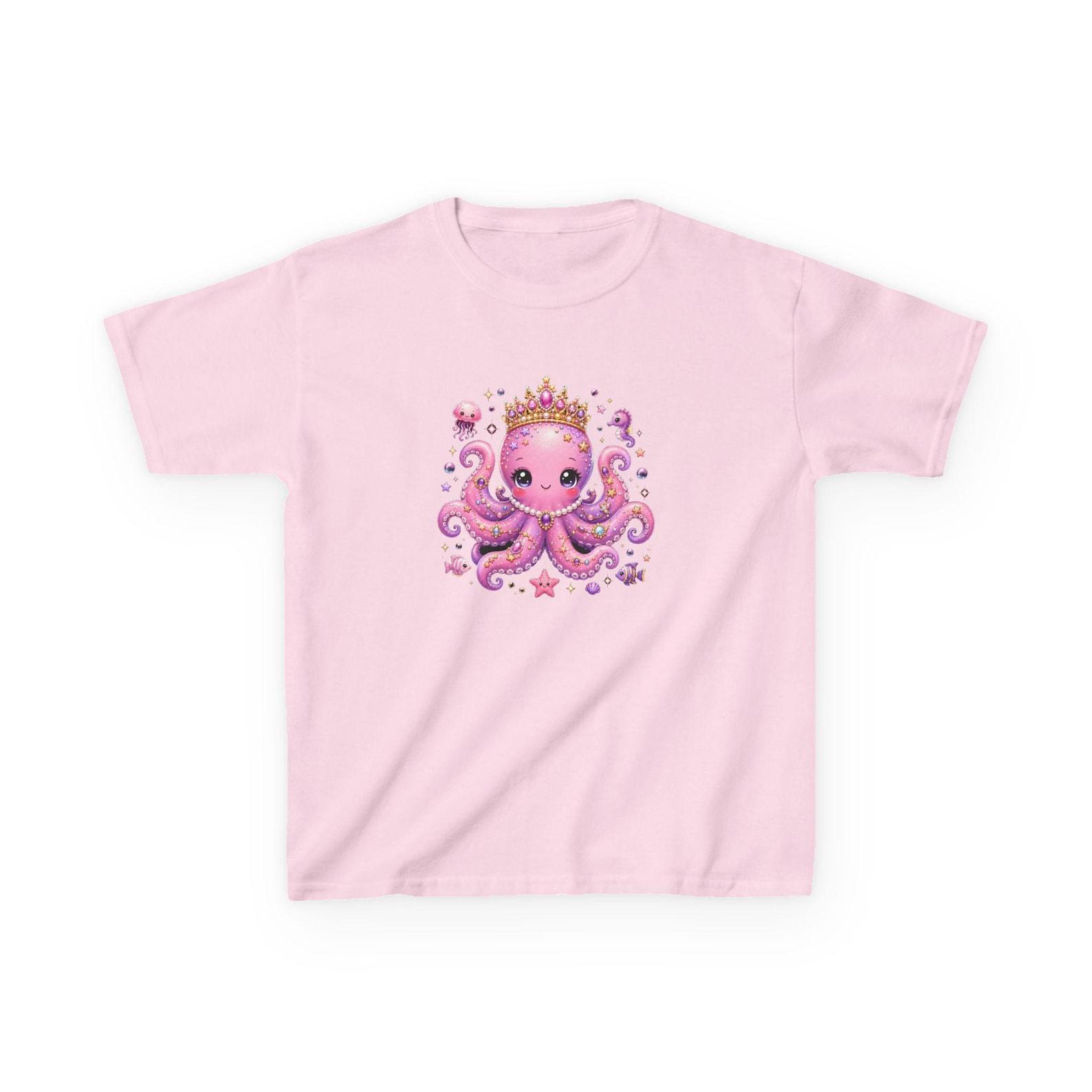 Pink Princess Octopus Kids T-Shirt | Cute Sea Animal Crown 110
