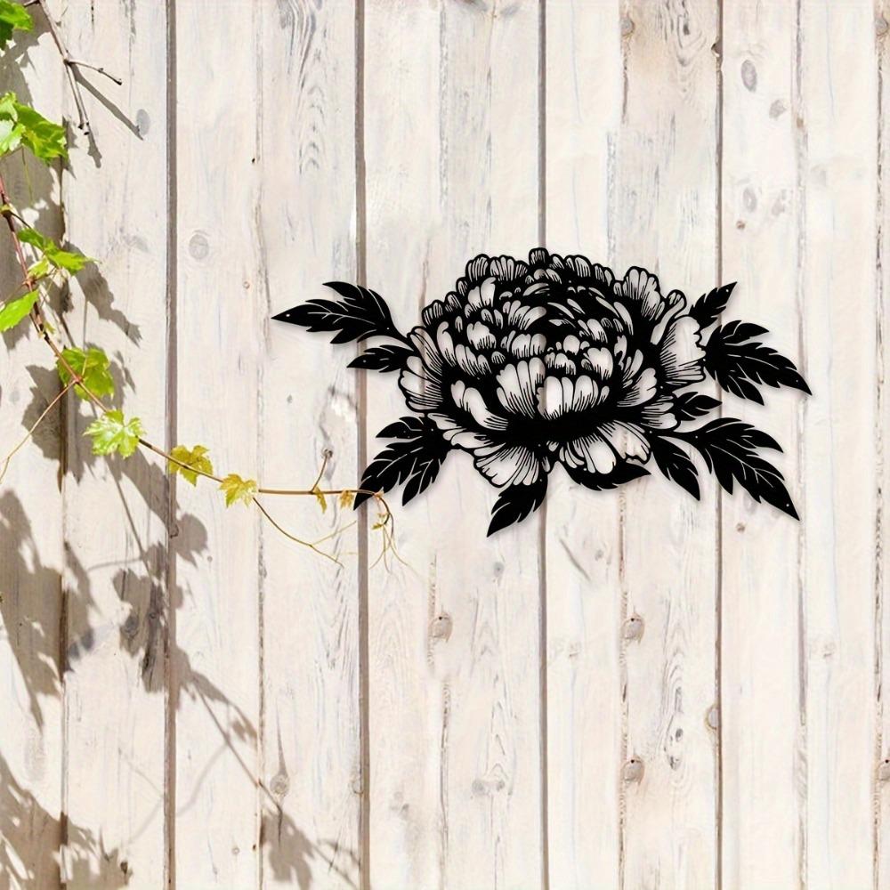 Metal Peony Wall Art 15.75x8.43 Inch Black Floral Sculpture Modern Minimalist Home Decor Living Room Office Housewarming Gift Mother Father Holiday