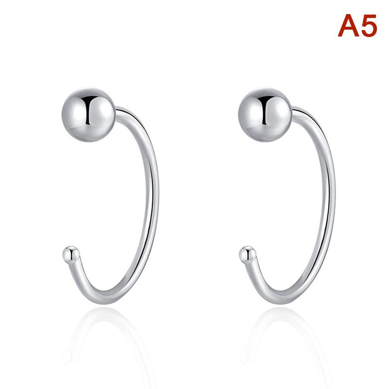 1Pair Butterfly Heart Star Round Shape Ear Clip Silver Color Hoop Earrings For Women Girls Opening Hoops Earring Jewelry