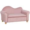 Children's Sofa, Two-Seater for Children 3-5 Years, Storage Space, Natural Wood Frame, 84 x 41.5 x 48.5cm, Pink