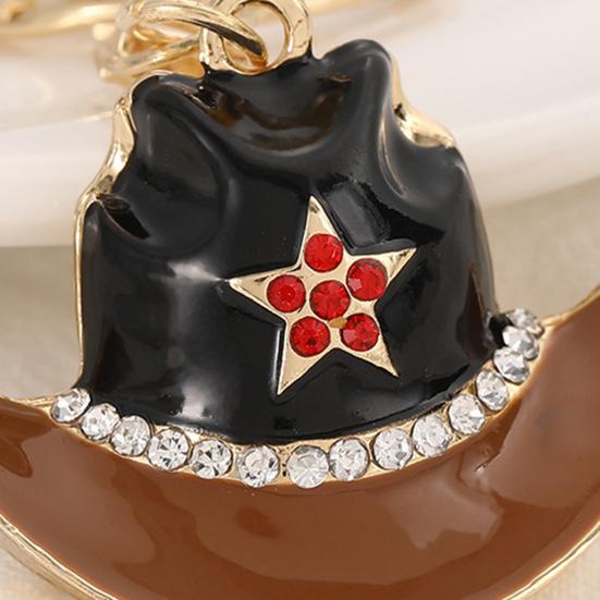 Keychain Pendant Sparkling Rhinestones Five-Pointed Star Pattern Western Style Cowboy Hat Design Key Chain with Lobster Clasp Backpacks Accessory