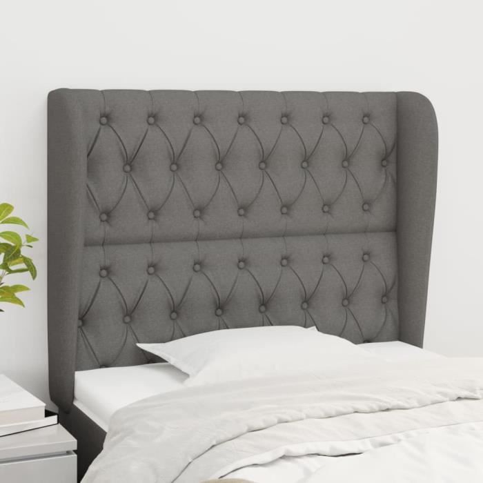 VidaXL Tête de lit avec oreilles Gris foncé 103x23x118-128 cm Tissu3118283