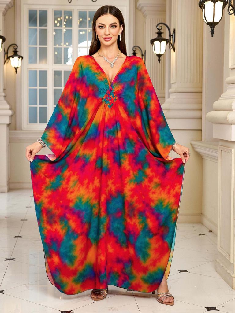 2025 European & American Cotton Print Beach Dress: Women's Loose Long Robe Cover-up with Sun Protection
