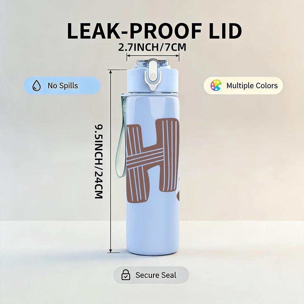 1PC Striped Hi Letter Graphic,750ml Color Plastic Sports Water Bottle,Leakproof Flip Straw Lid,Suitable for Sports Office Home Use