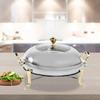 3L Runde Buffet Chafing Dish, Edelstahl/Glasdeckel, Goldener Griff, Gelbrennstoffkocher