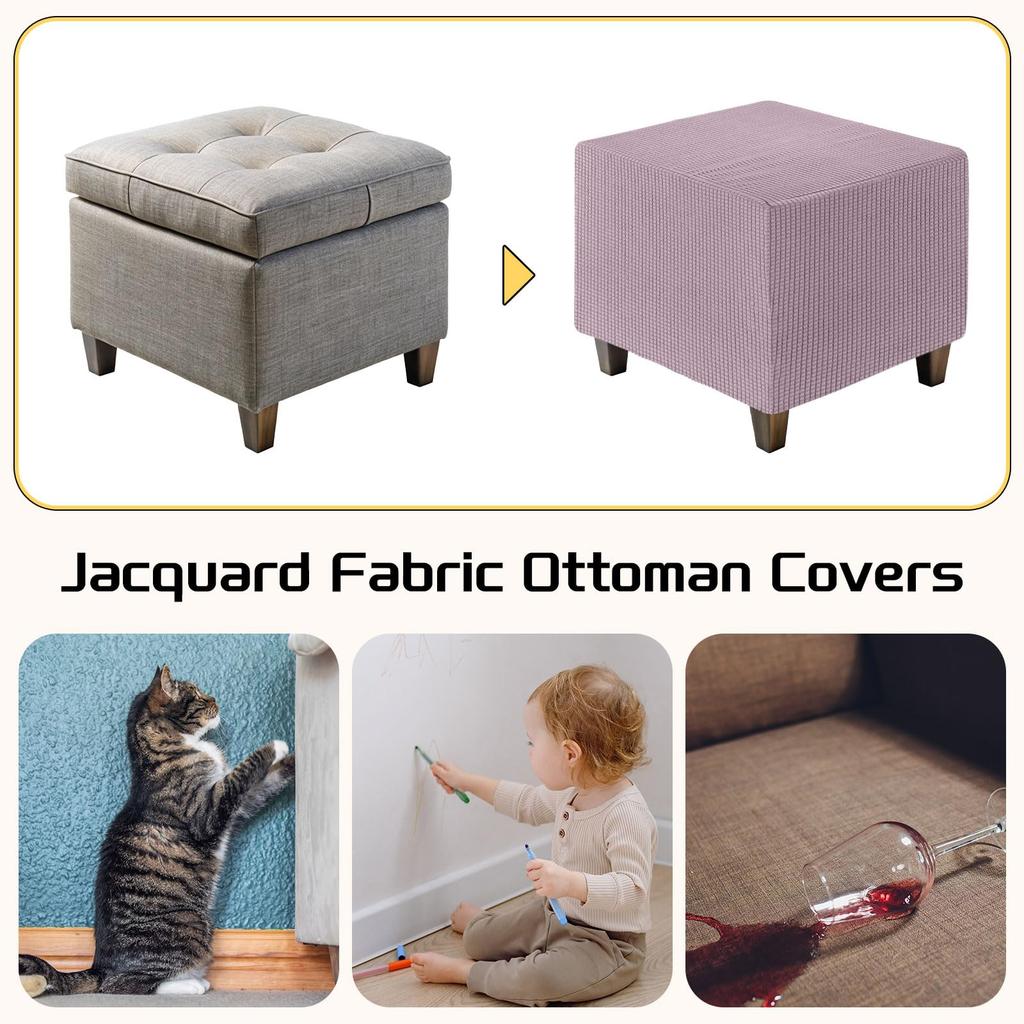 uxcell Square Jacquard Ottoman Slipcover with Elastic Stretch Footrest Stool Cover for Living Room Furniture Protector Large Bottom, (Light Purple,