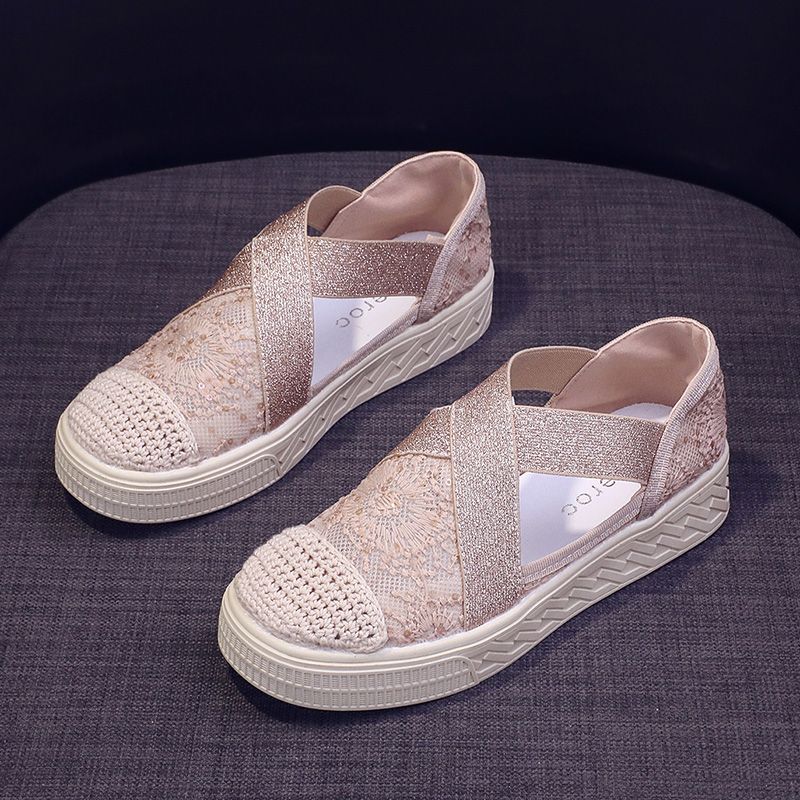 

Мода Лето Новинка Для Ходьбы Сетчатые Дышащие Туфли для Женщин Легкие Повседневные Стильные Высокого Качества Оригинальные Полые Слипоны Женская Обувь 40