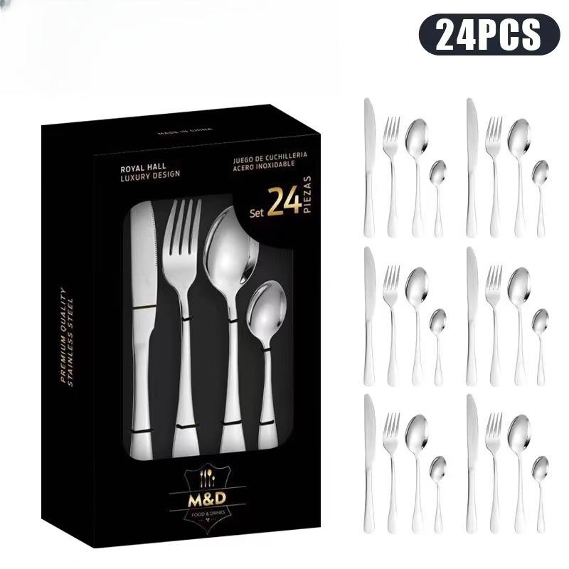 Xihe 24-Piece Silver Bamboo Cutlery Set