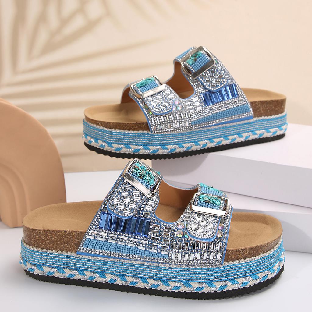 Infradito con Fibbia Metallica e Suola Morbida da Donna per Esterno Nuova Moda Versatili Zeppa con Strass Antiscivolo Fresche Pantofole