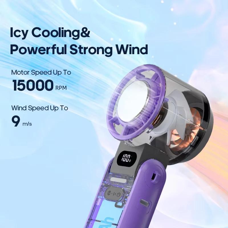 2026 New 100-Speed Handheld Fan with Digital Display Screen Foldable Mini Fan Portable Outdoor Travel Cooling Ice Pack Camp
