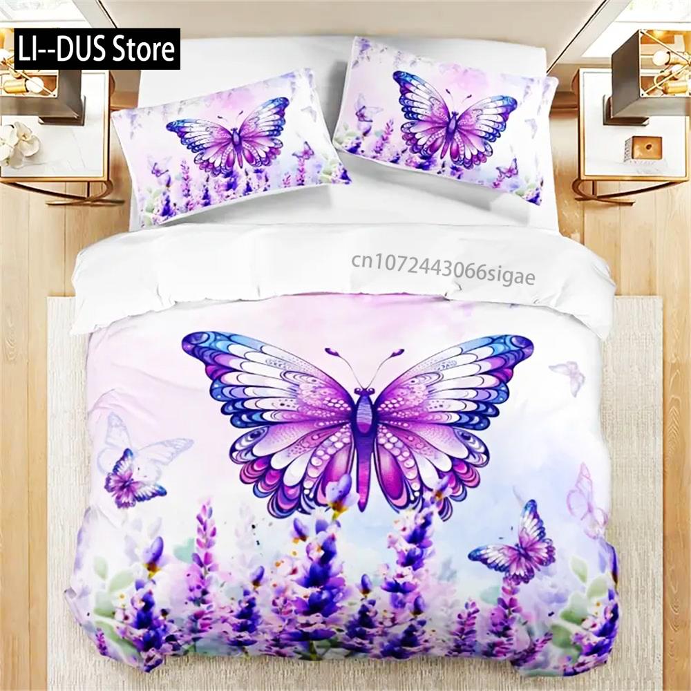 

Comforter Fashion Fresh Butterfly Floral Print Bedding Set Soft Comfortable Breathable For Bedroom Guest Comforter (quilt)-EU Single(135*200cm)3pcs