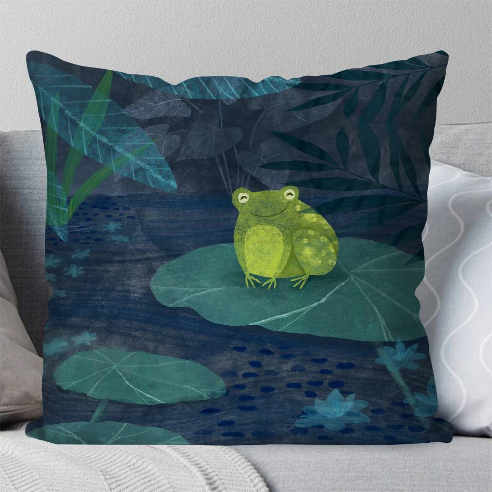 Interesting Retro Frog Pillow Case Fashion Square Pillowcase Bedroom Sofa Room Ins Decoration Leisure