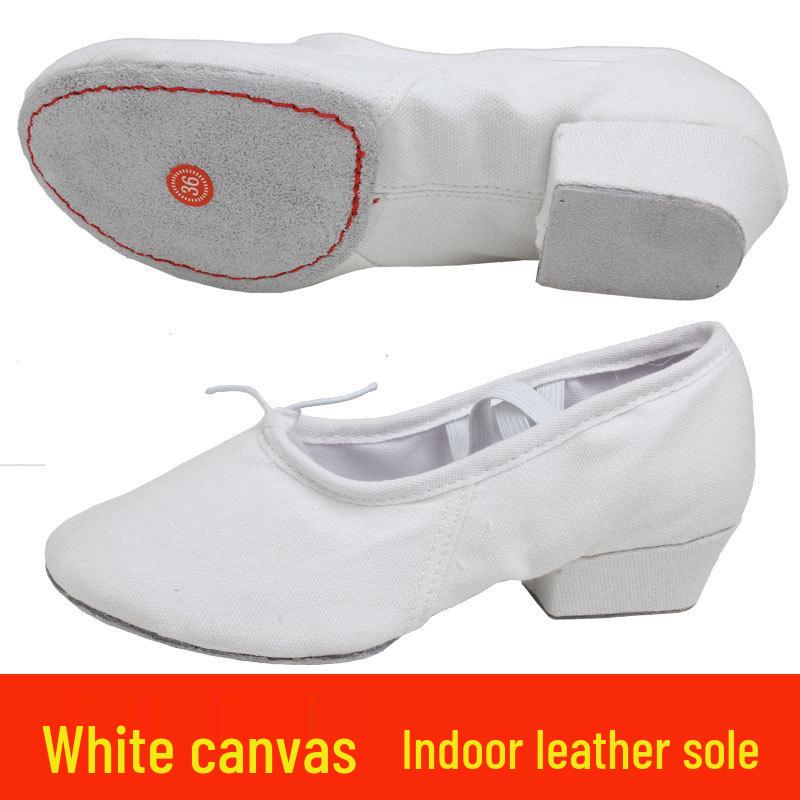 Women's Adult Soft Sole Canvas Dance Shoes with Heel - Black Ballet Practice Shoes