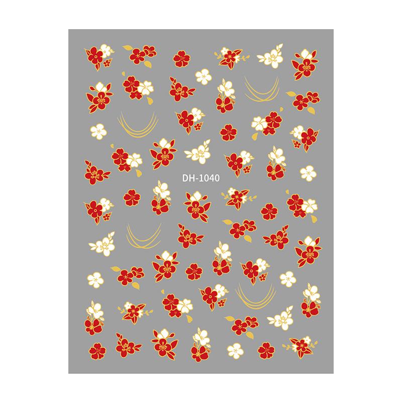 Redanco3D Flatins Cartoon Nail Stickers: Hot Stamping White Flowers (DH-1040) DH-1040 (Gold)