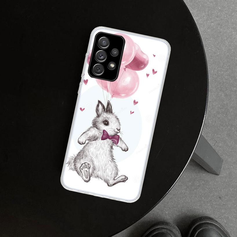 Cute Bunny Rabbit Phone Case Cover For Samsung Galaxy A12 A22 A32 A52 A72 A02S A51 A50S A31 A20S A10S Note 20 Ultra 10 Plus Gala