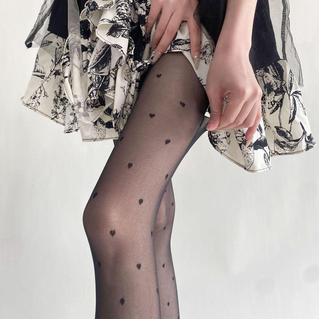 2024 Spring/Summer Core-Spun Jacquard Stockings: Ultra-Thin Slimming Socks with Polka Dots & Hearts