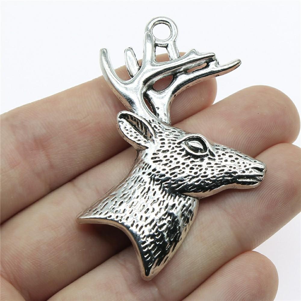10pcs  Charms Christmas Deer Sika Antique Bronze Silver Color Pendants Making DIY Handmade Tibetan Silver Color Jewelry