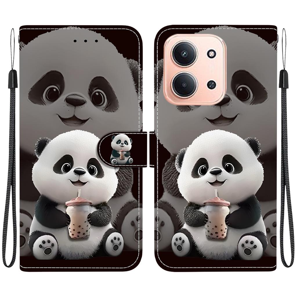 Husă tip flip din piele PU lucrată manual pentru Xiaomi Redmi 15C (4G/5G) Husă Antiderapantă Antishock cu Curea de Mână și Designuri Pisică Inimă/Trandafir