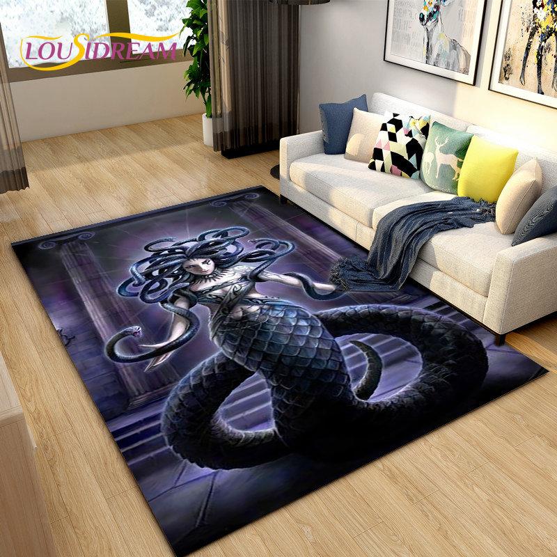 3D Medusa Snake Gorgon Area Rug Large,Carpet Rug for Living Room Bedroom Sofa Doormat Decoration,kids Play Non-slip Floor Mat