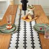 Cotton Linen Table Runner With Striped Patchwork Design Tassel Trim Modern Minimalist Long Cover Dining Room